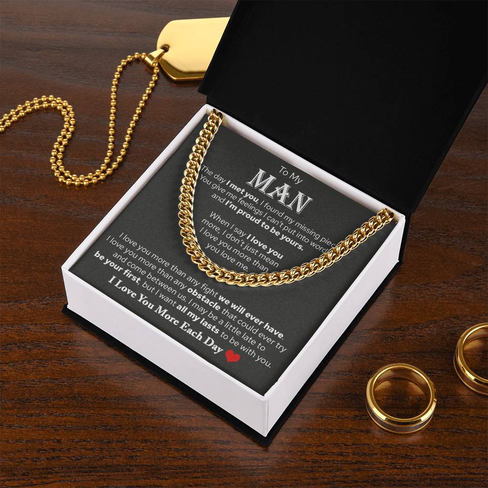 To My Man, Valentine's Day Gifts For Husband Cuban Chain Necklace