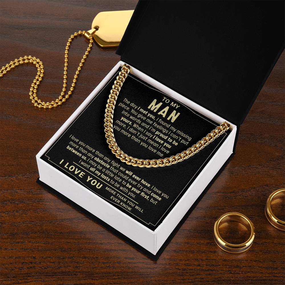 To My Man, I Love You, Gift For Husband Cuban Chain Necklace