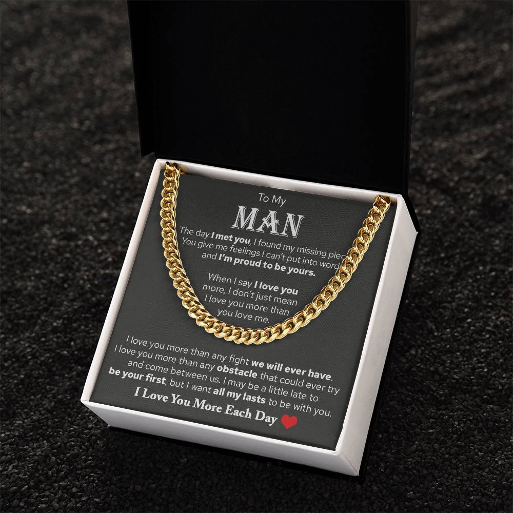 To My Man, Valentine's Day Gifts For Husband Cuban Chain Necklace