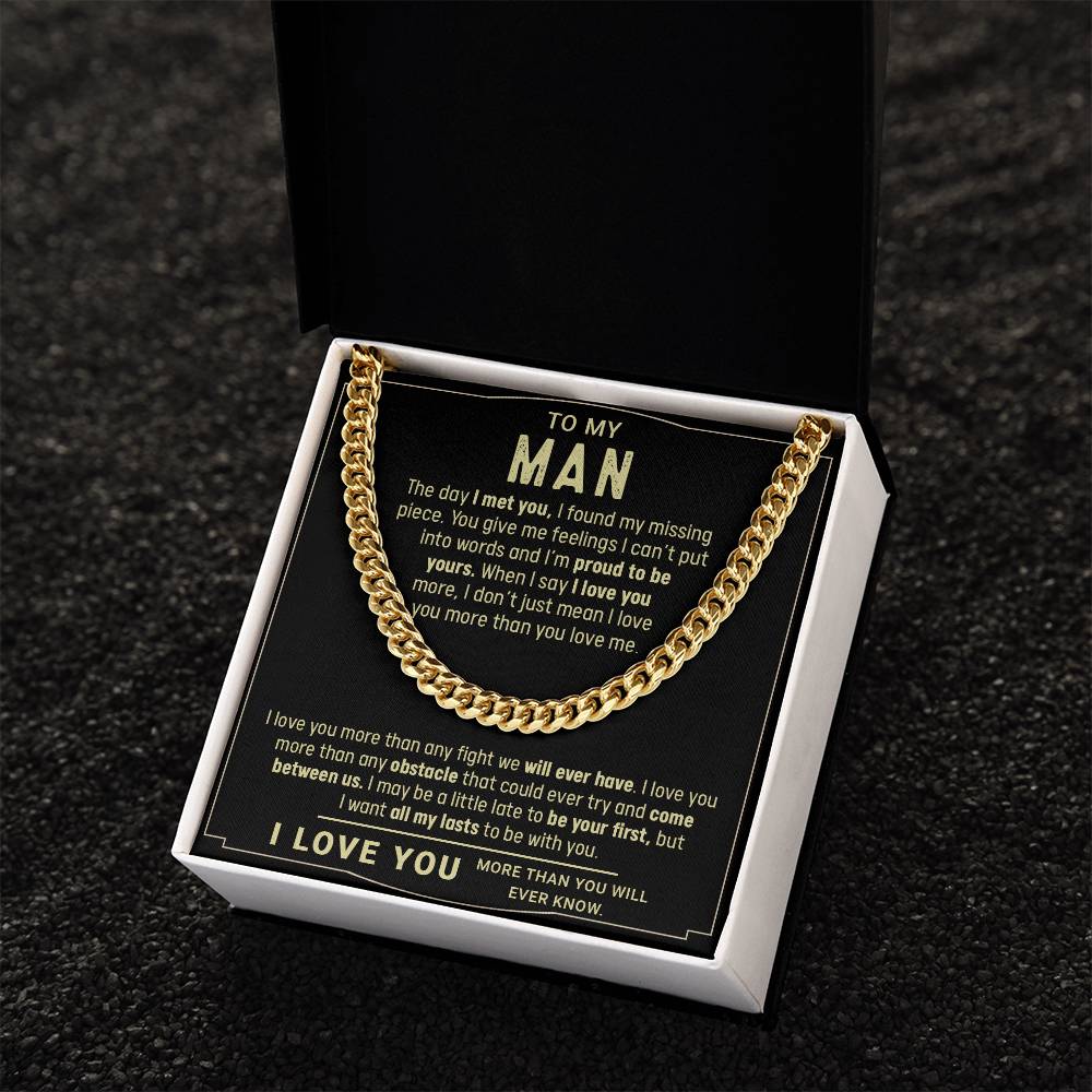 To My Man, I Love You, Gift For Husband Cuban Chain Necklace