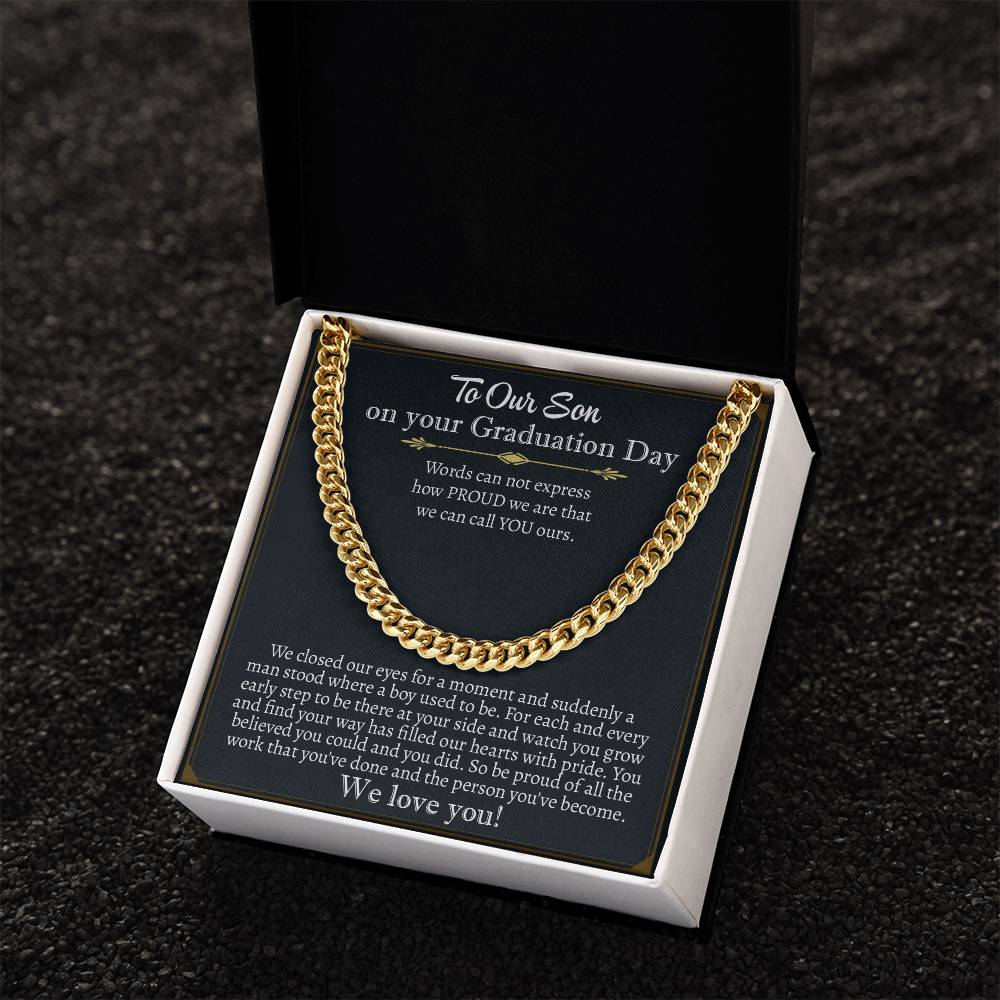 To Our Son On Your Graduation Day, We Love You Cuban Chain Necklace