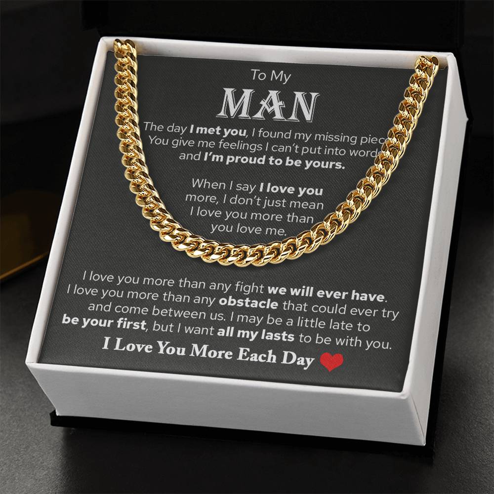 To My Man, Valentine's Day Gifts For Husband Cuban Chain Necklace