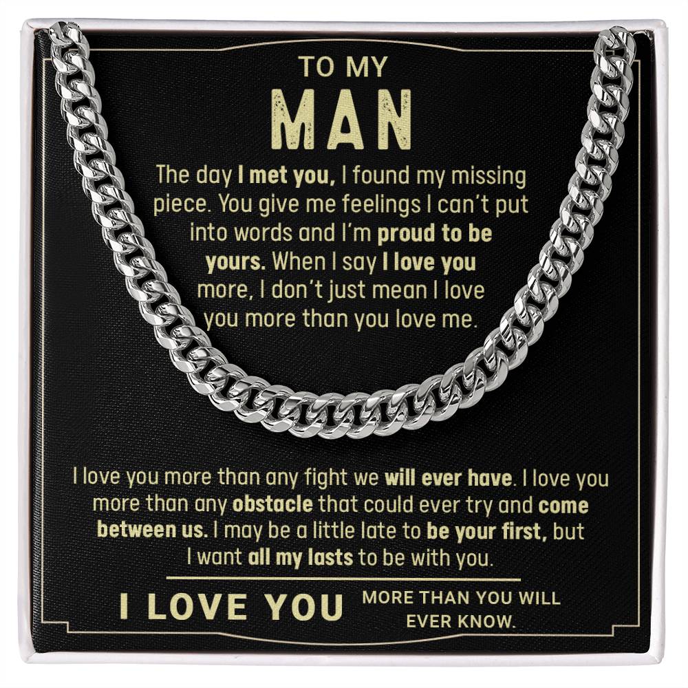 To My Man, I Love You, Gift For Husband Cuban Chain Necklace