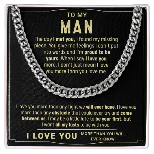 To My Man, I Love You, Gift For Husband Cuban Chain Necklace