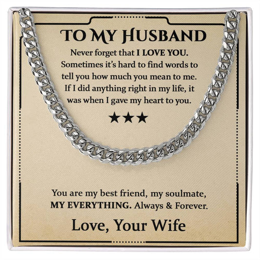 To My Husband, Valentine's Day Gift Cuban Chain Necklace