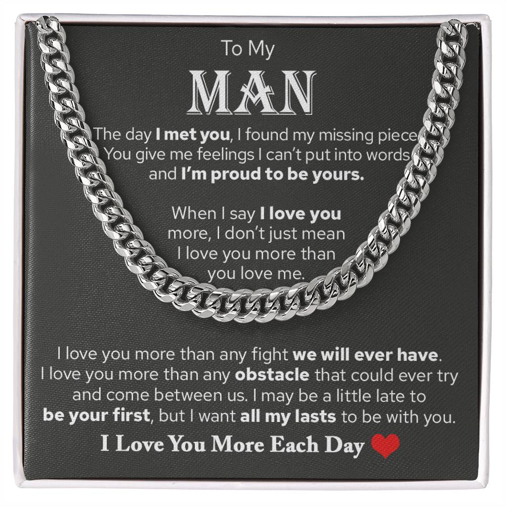 To My Man, Valentine's Day Gifts For Husband Cuban Chain Necklace