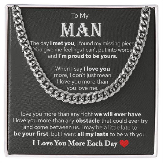 To My Man, Valentine's Day Gifts For Husband Cuban Chain Necklace