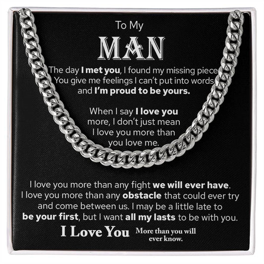 To My Man, Gift For Husband, I Love You Cuban Chain Necklace