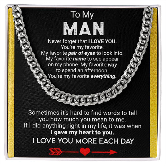 To My Man, Valentine's Day Gift For Husband Cuban Chain Necklace