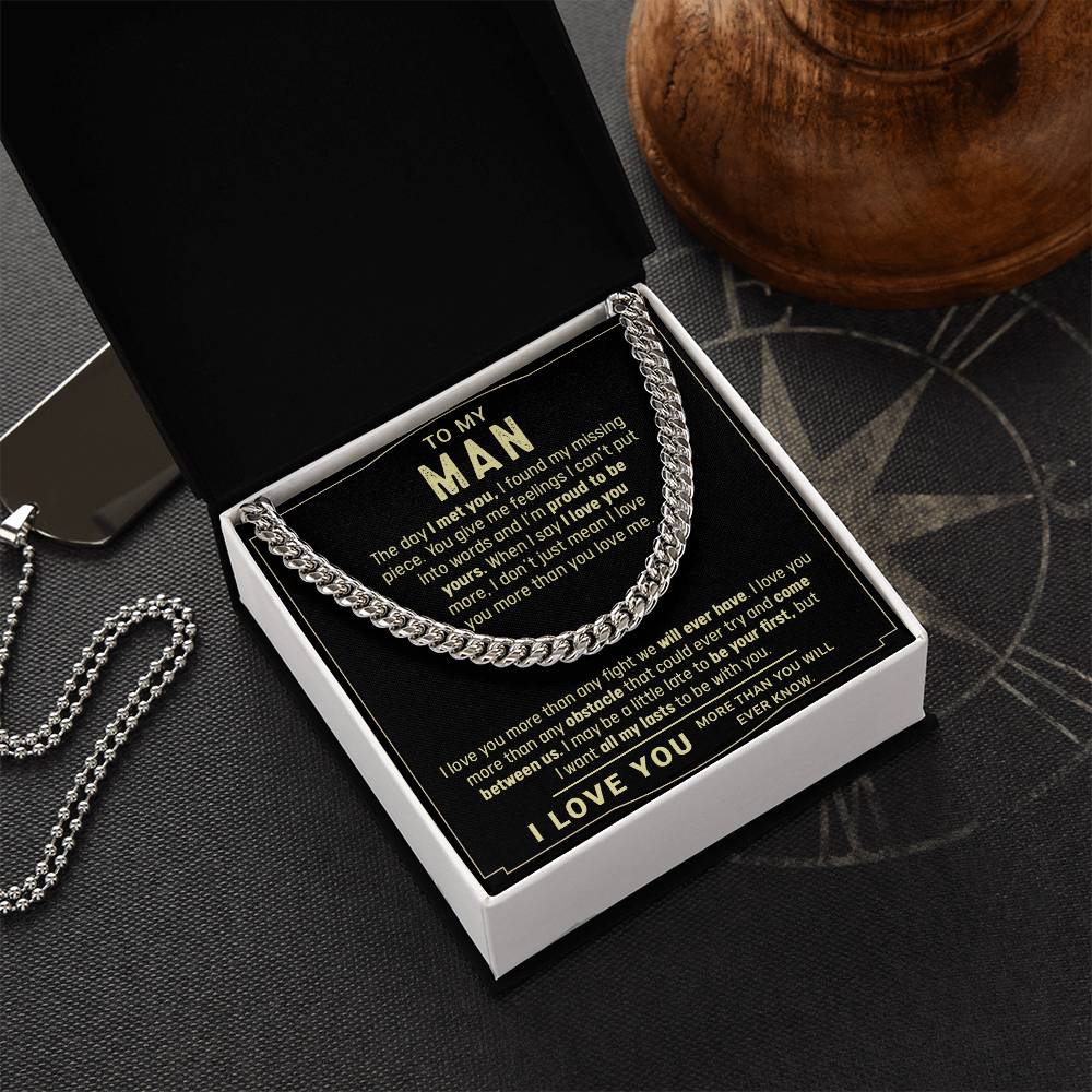 To My Man, I Love You, Gift For Husband Cuban Chain Necklace