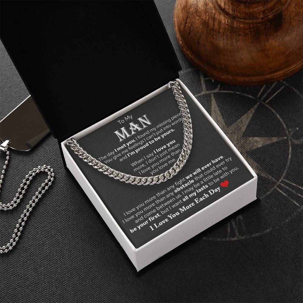 To My Man, Valentine's Day Gifts For Husband Cuban Chain Necklace