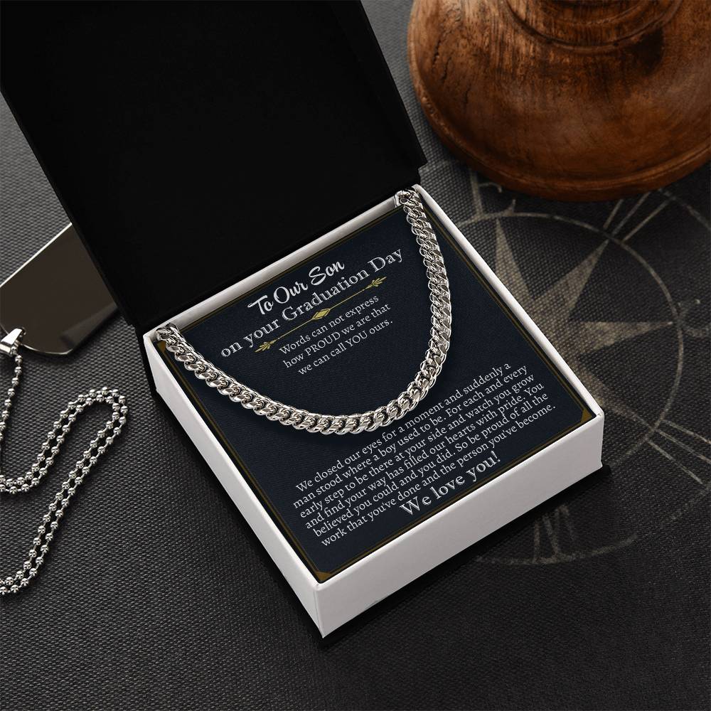 To Our Son On Your Graduation Day, We Love You Cuban Chain Necklace