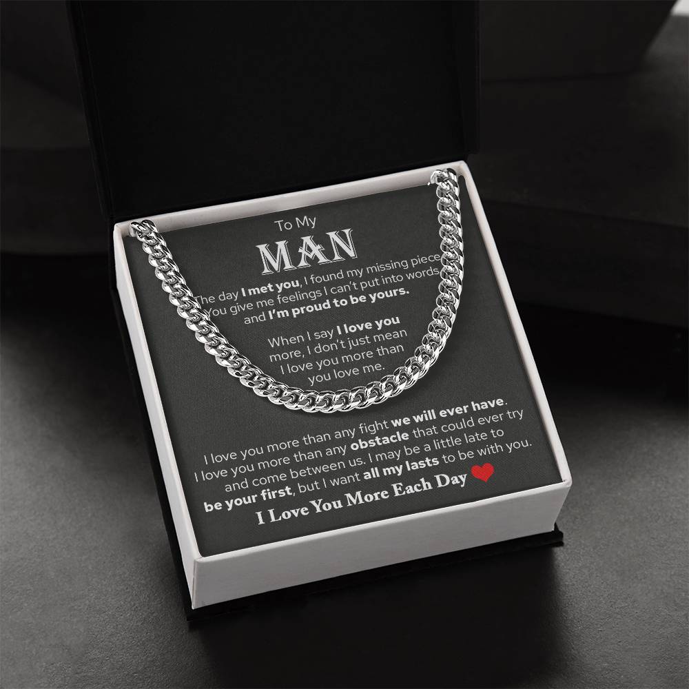 To My Man, Valentine's Day Gifts For Husband Cuban Chain Necklace