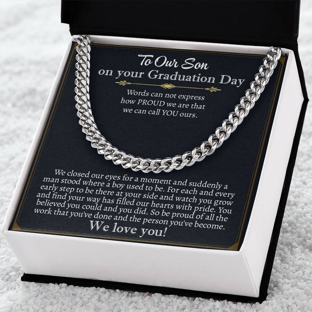 To Our Son On Your Graduation Day, We Love You Cuban Chain Necklace