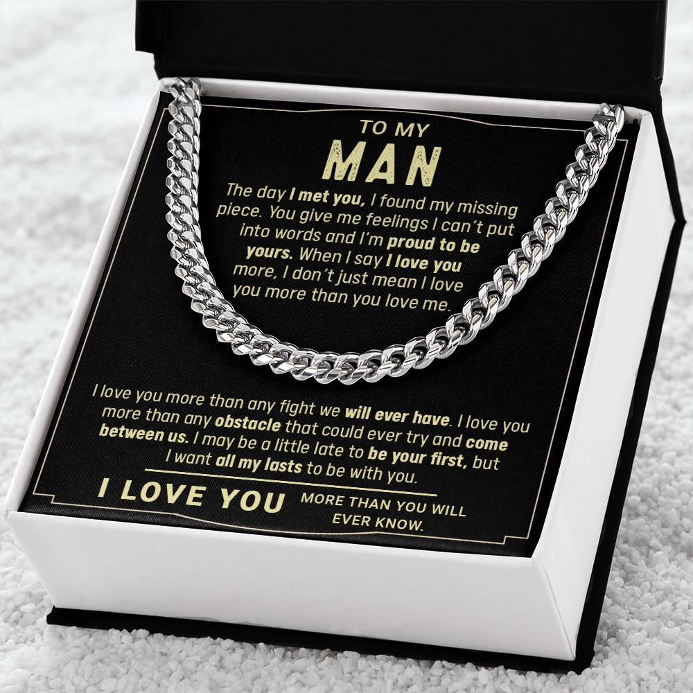 To My Man, I Love You, Gift For Husband Cuban Chain Necklace