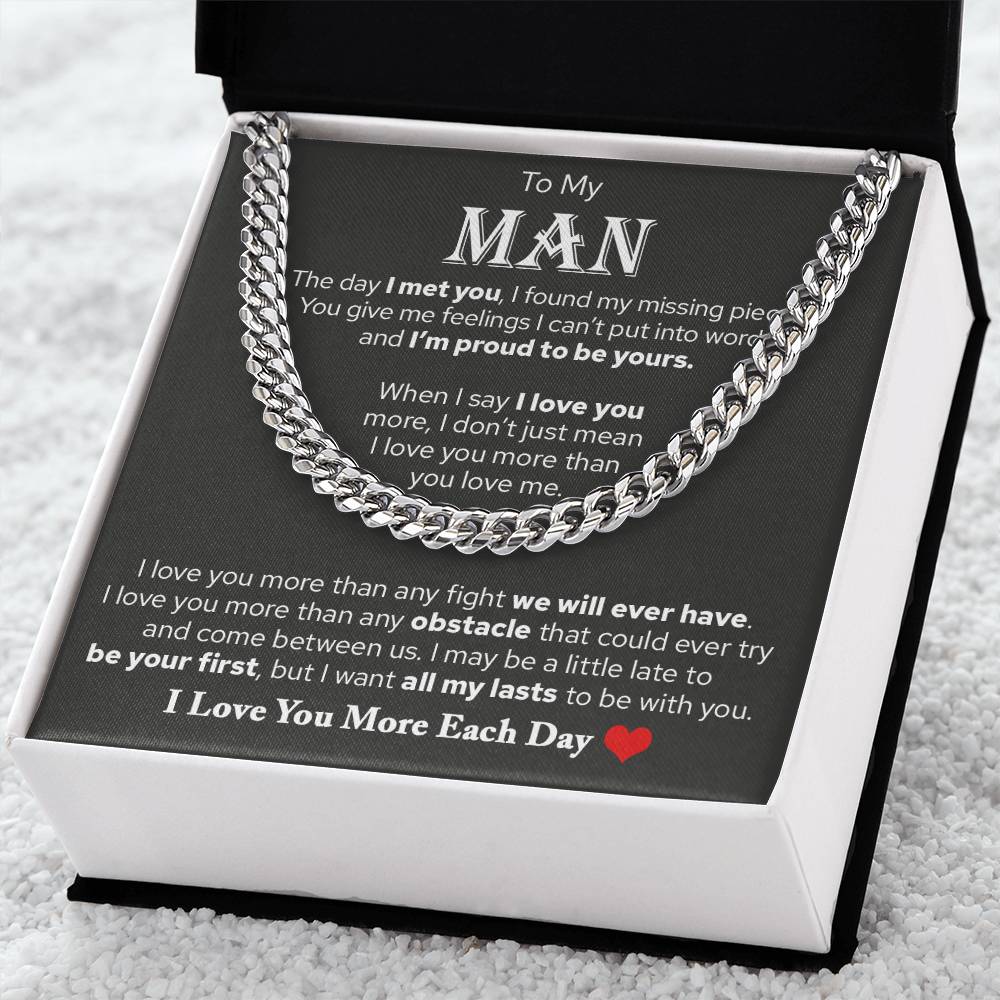 To My Man, Valentine's Day Gifts For Husband Cuban Chain Necklace