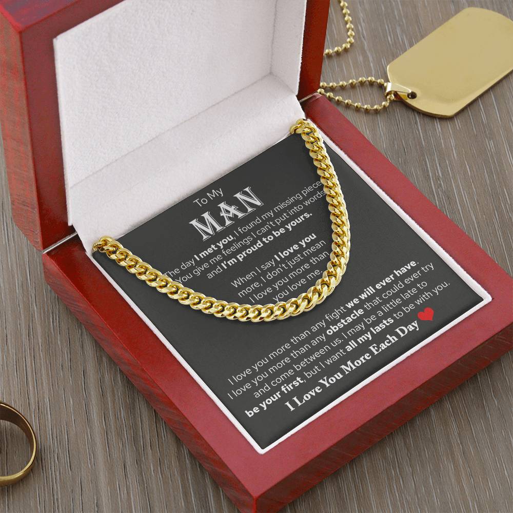 To My Man, Valentine's Day Gifts For Husband Cuban Chain Necklace