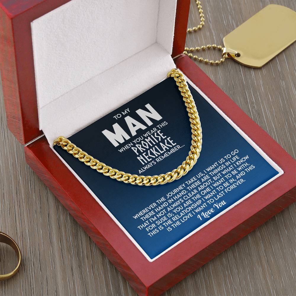 To My Man Promise Necklace, Valentine's Day Gift For Husband Cuban Chain Necklace