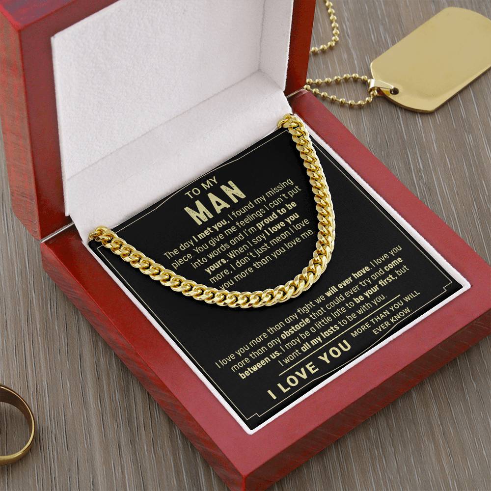 To My Man, I Love You, Gift For Husband Cuban Chain Necklace