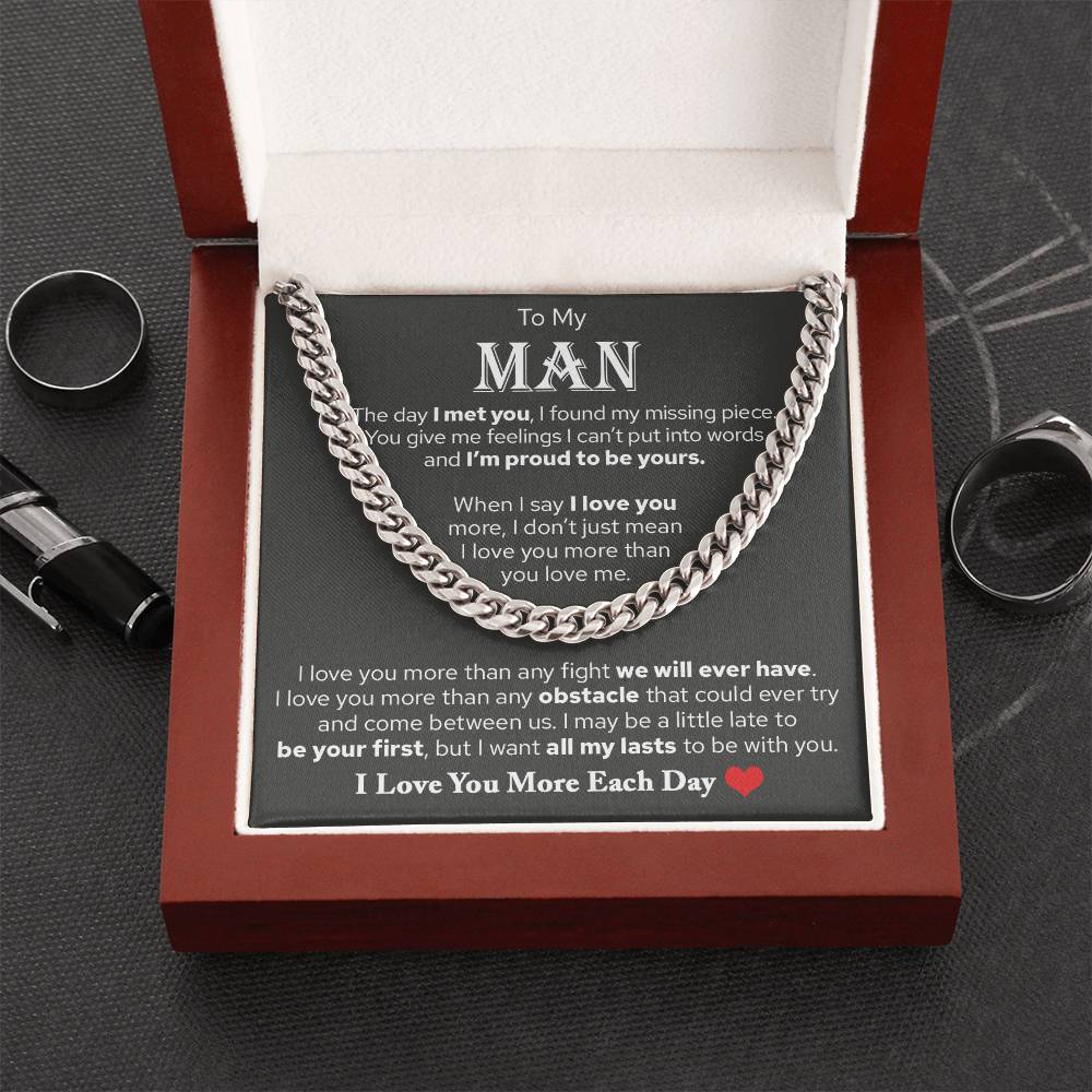 To My Man, Valentine's Day Gifts For Husband Cuban Chain Necklace