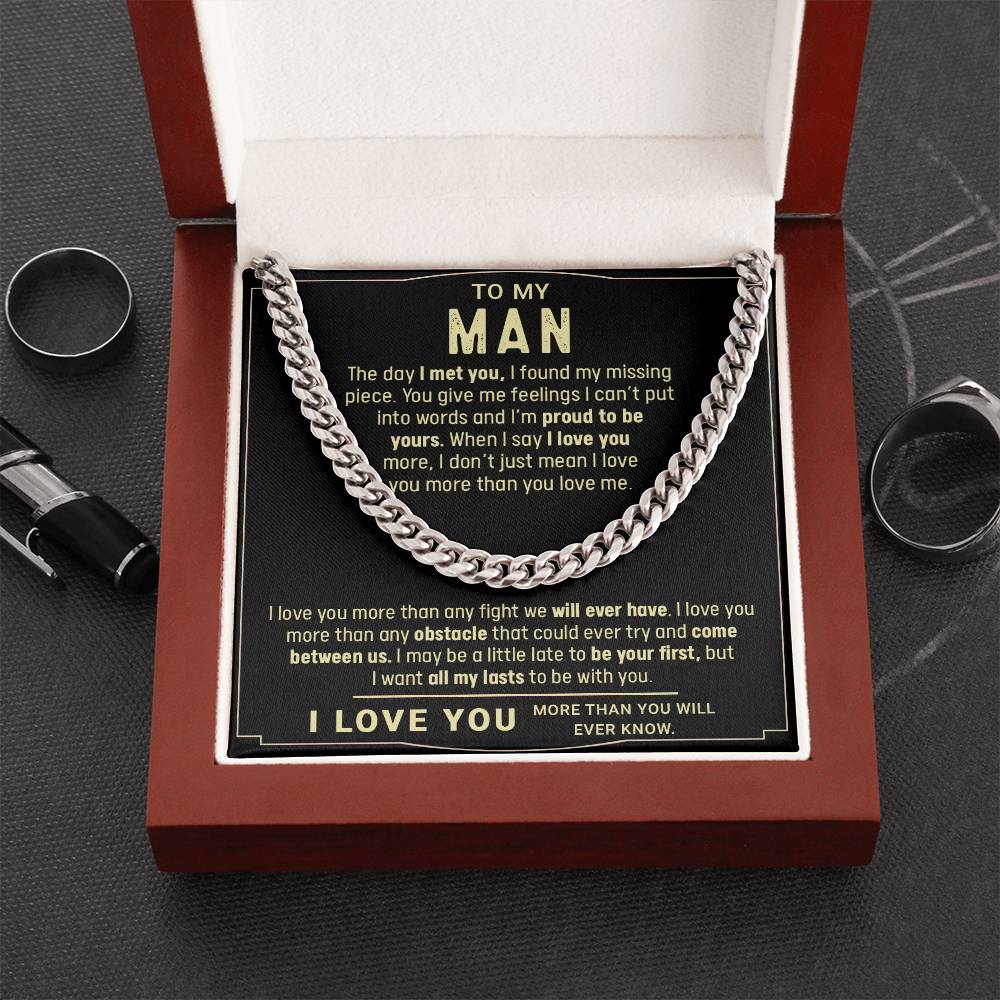 To My Man, I Love You, Gift For Husband Cuban Chain Necklace