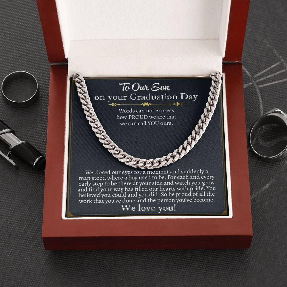 To Our Son On Your Graduation Day, We Love You Cuban Chain Necklace