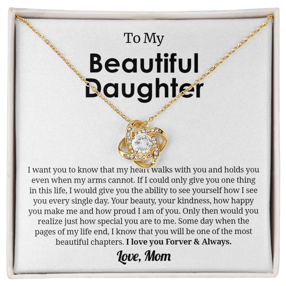 To My Beautiful Daughter Necklace, Gift From Mom Love Knot Necklace