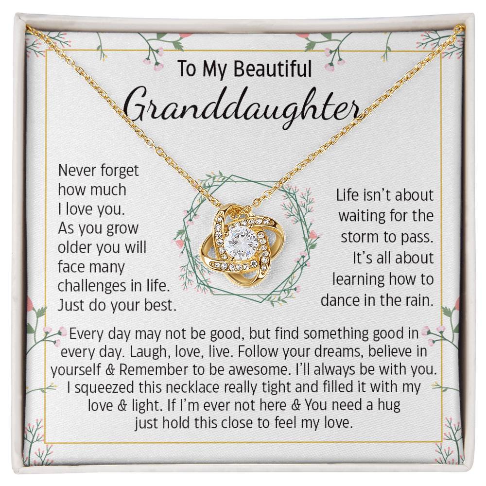 To My Beautiful Granddaughter, Never Forget That I Love You, Granddaughter Love Knot Necklace