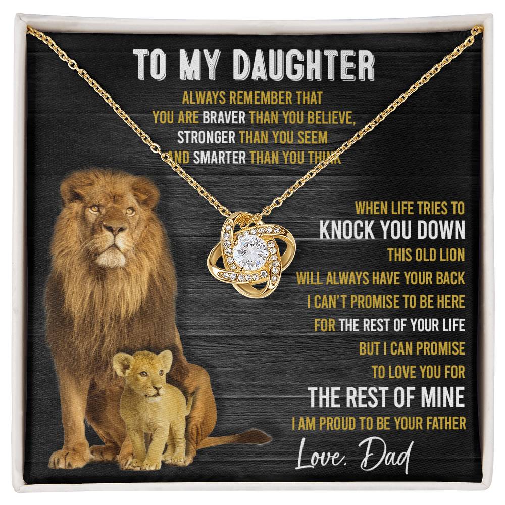 To My Daughter, This Old Lion Will Always Have Your Back Love Knot Necklace