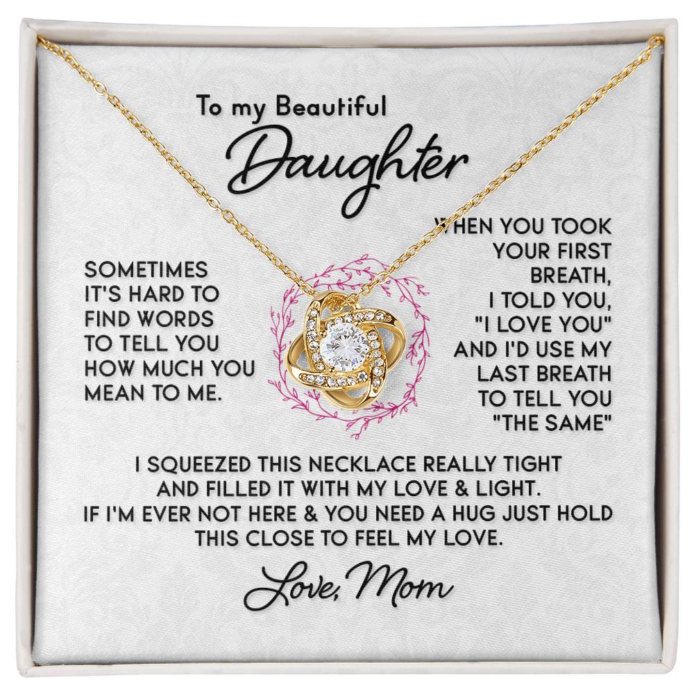 To My Beautiful Daughter Necklace, Birthday Gifts Love Knot Necklace