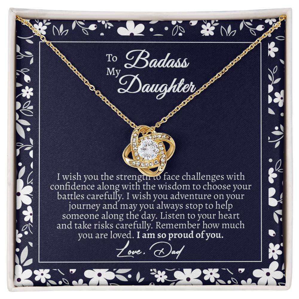 To My Badass Daughter Love Knot Necklace, Gift From Dad