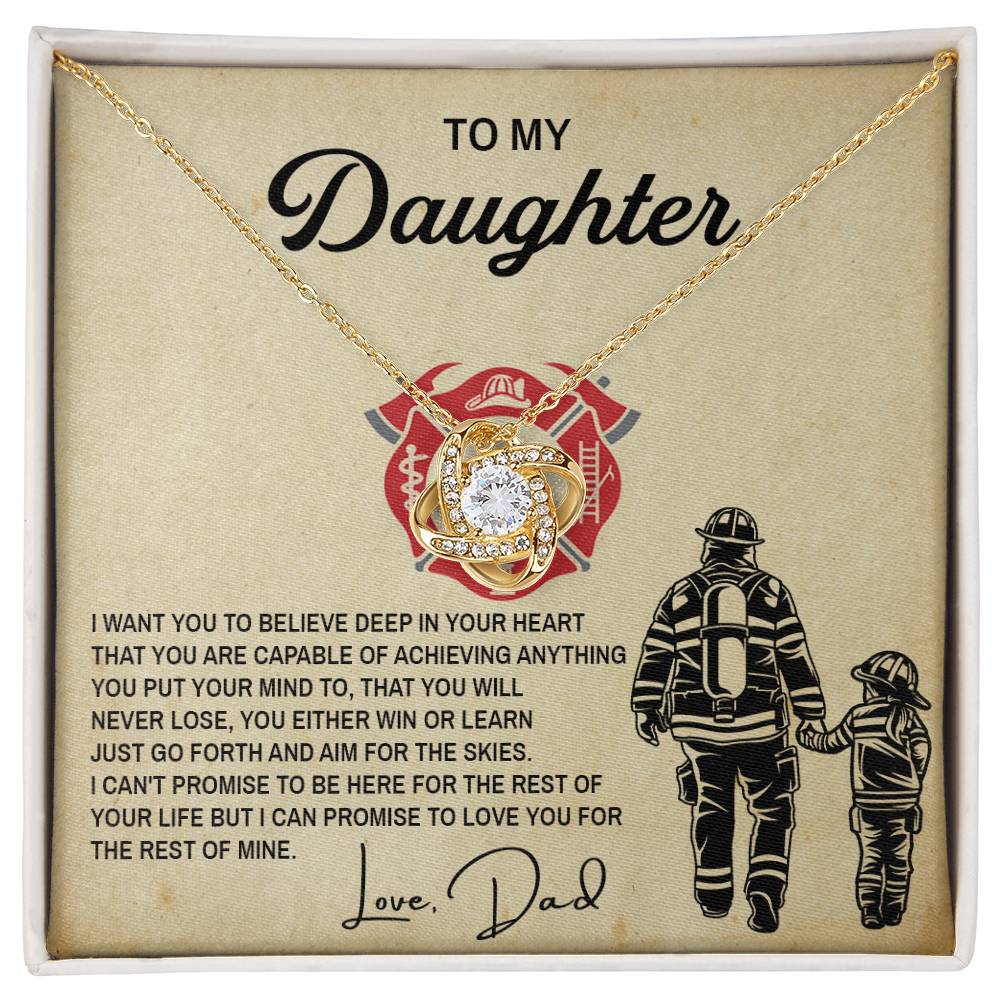 To My Daughter, Gift For Firefighter Dad Love Knot Necklace