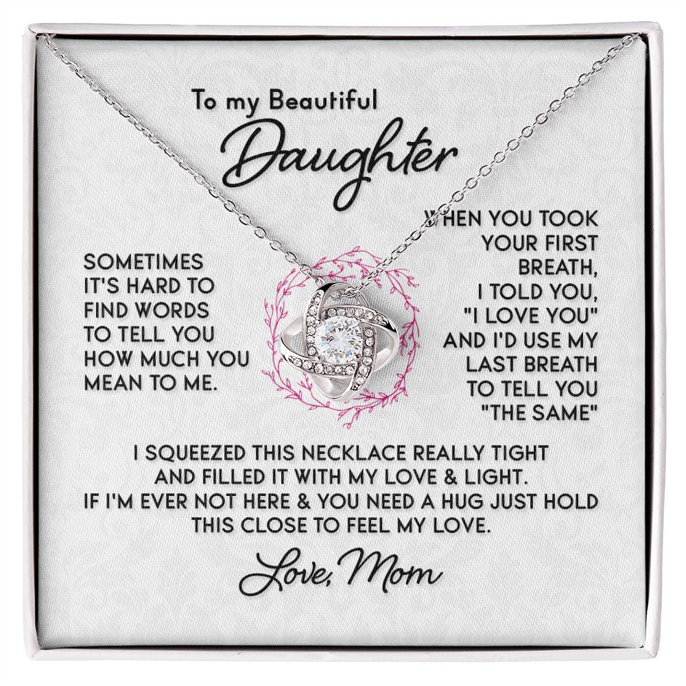 To My Beautiful Daughter Necklace, Birthday Gifts Love Knot Necklace