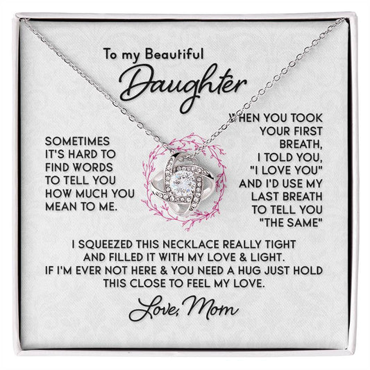 To My Beautiful Daughter Necklace, Birthday Gifts Love Knot Necklace