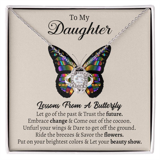 To My Daughter, Daughter Butterfly Love Knot Necklace