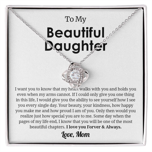 To My Beautiful Daughter Necklace, Gift From Mom Love Knot Necklace