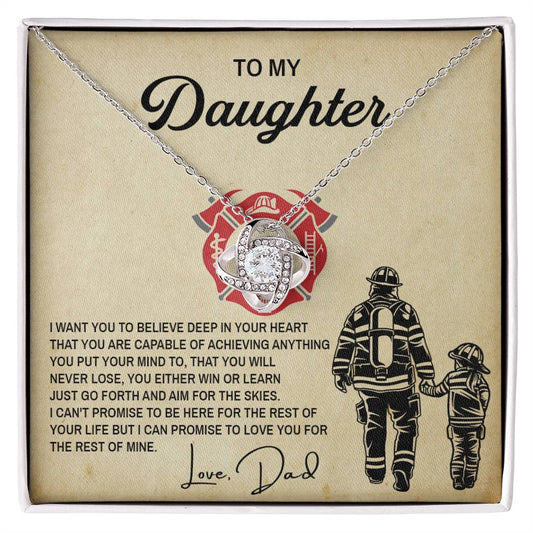 To My Daughter, Gift For Firefighter Dad Love Knot Necklace