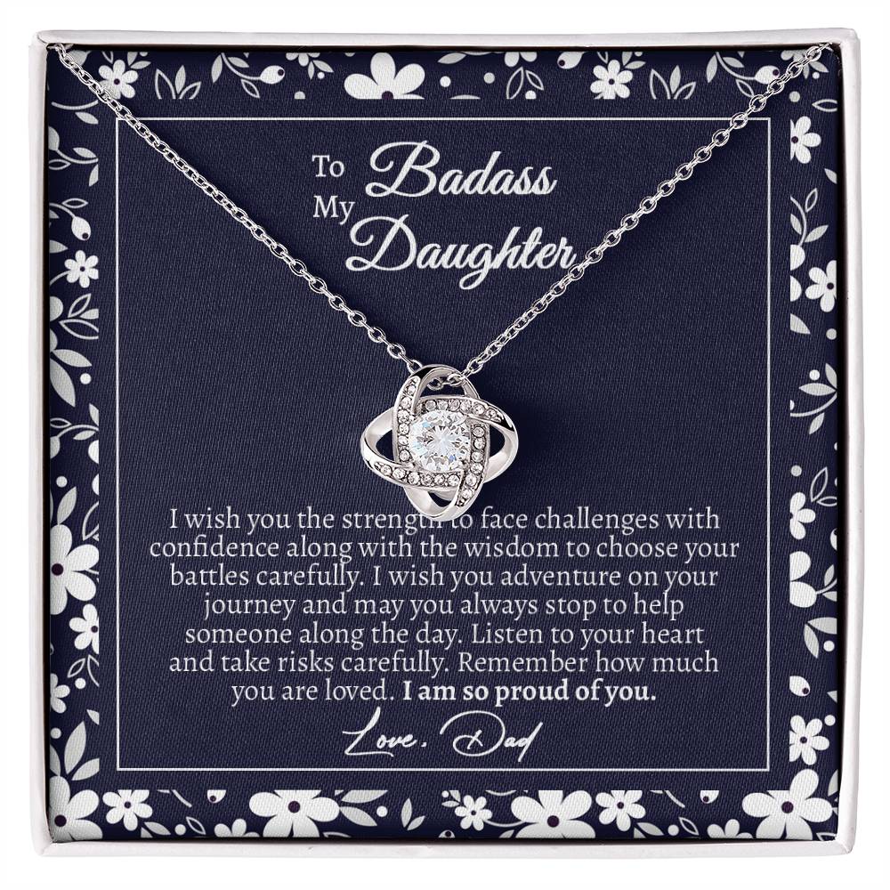 To My Badass Daughter Love Knot Necklace, Gift From Dad