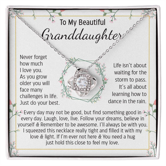 To My Beautiful Granddaughter, Never Forget That I Love You, Granddaughter Love Knot Necklace