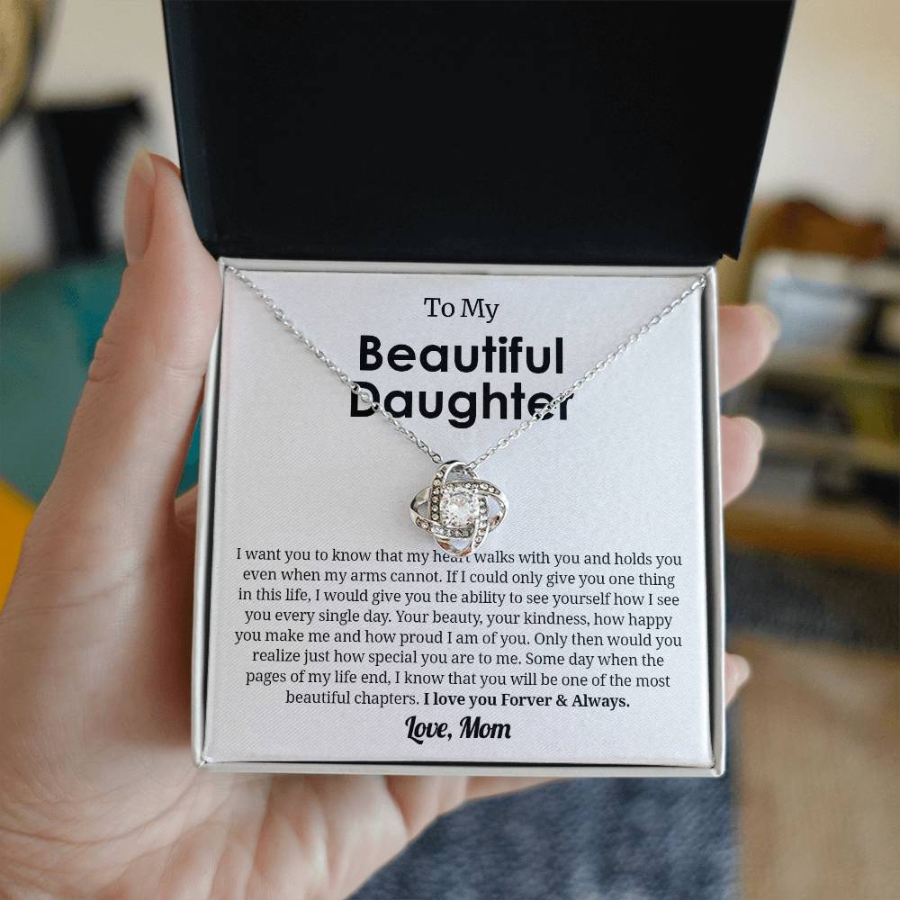 To My Beautiful Daughter Necklace, Gift From Mom Love Knot Necklace