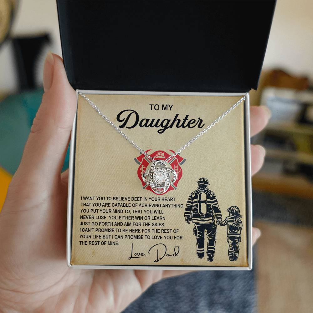 To My Daughter, Gift For Firefighter Dad Love Knot Necklace