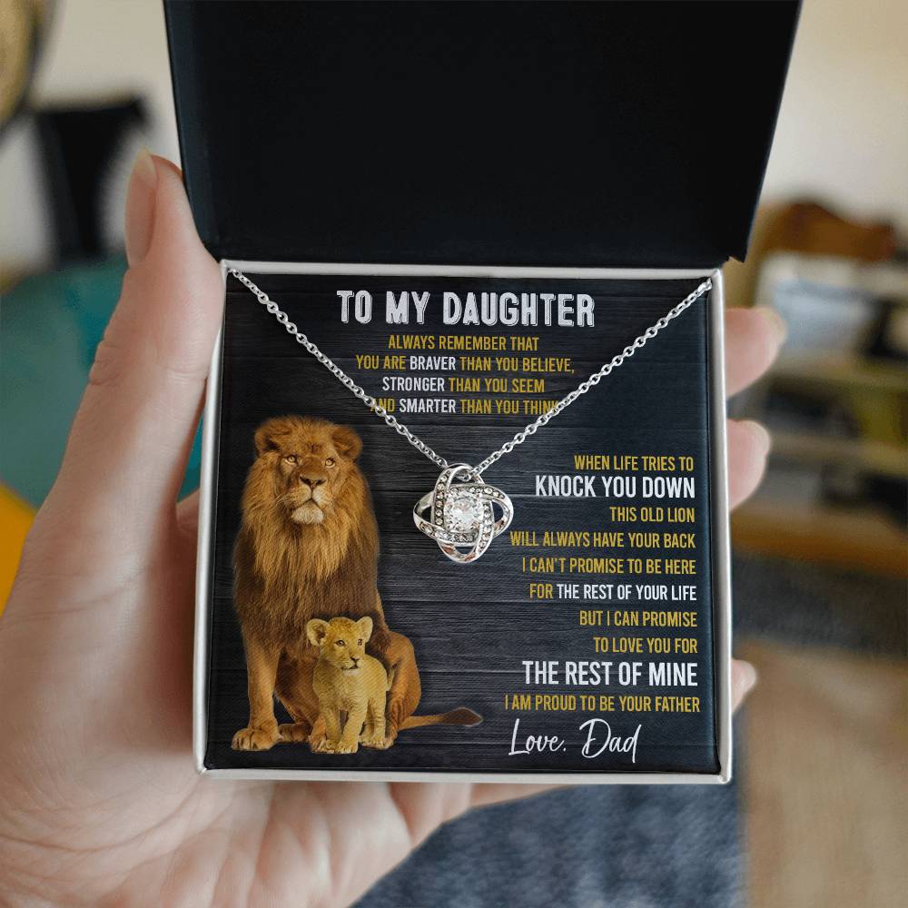 To My Daughter, This Old Lion Will Always Have Your Back Love Knot Necklace