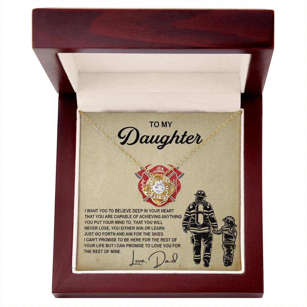 To My Daughter, Gift For Firefighter Dad Love Knot Necklace