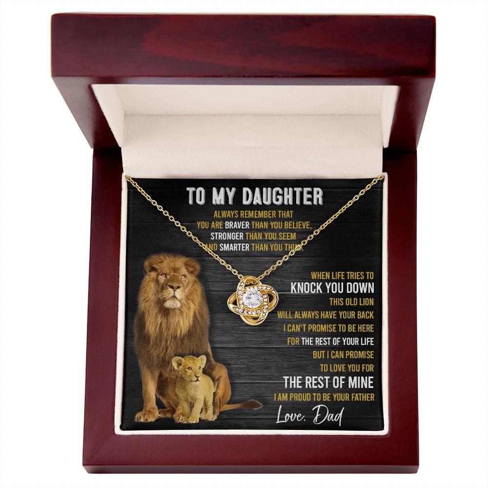 To My Daughter, This Old Lion Will Always Have Your Back Love Knot Necklace