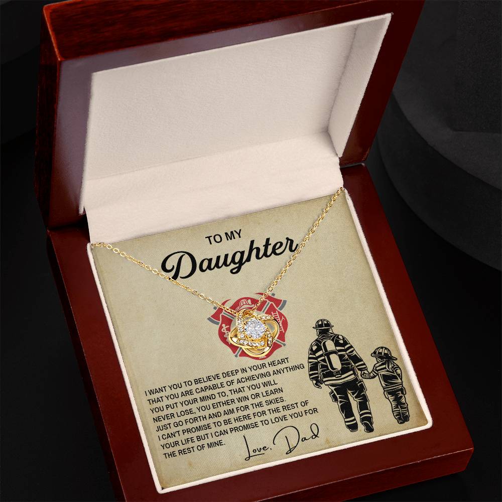 To My Daughter, Gift For Firefighter Dad Love Knot Necklace