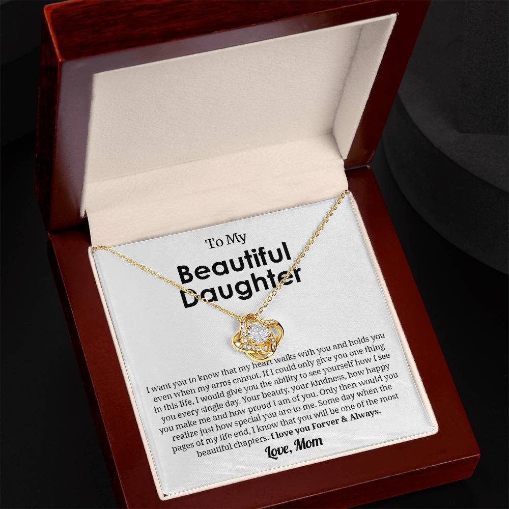 To My Beautiful Daughter Necklace, Gift From Mom Love Knot Necklace