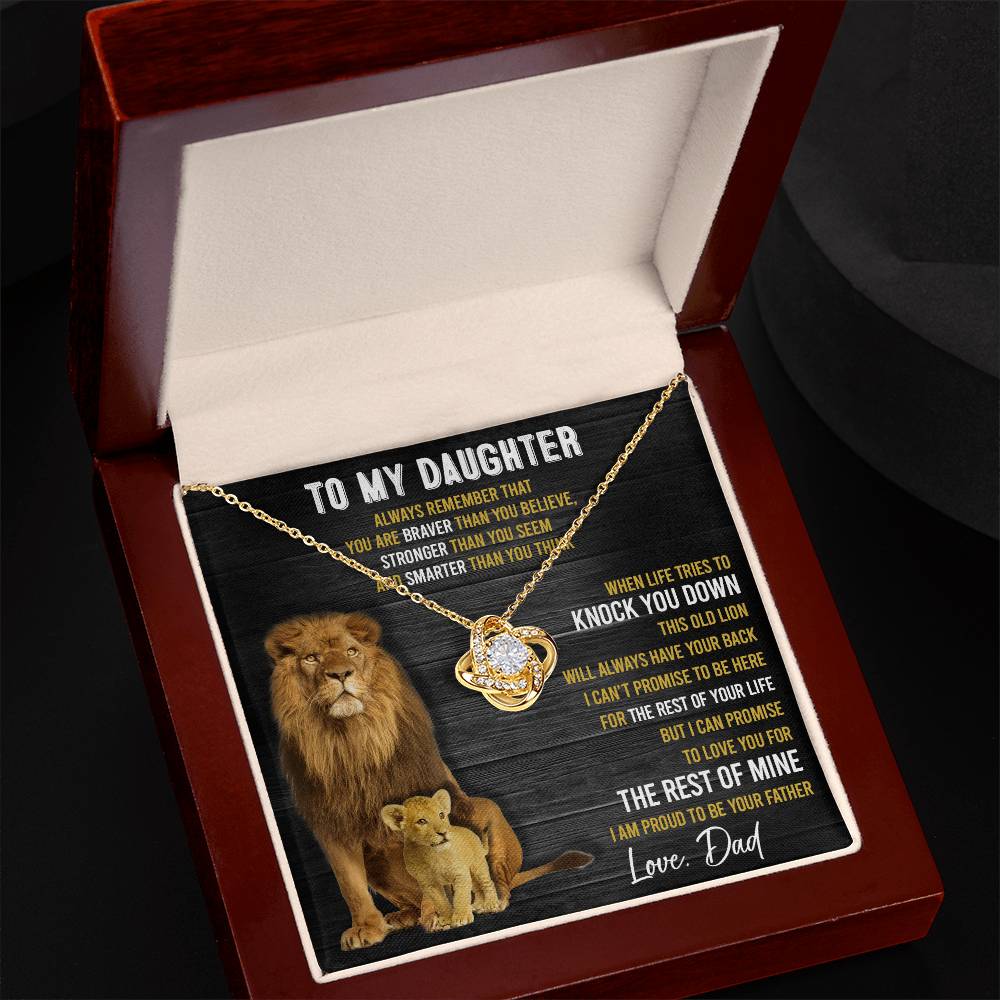 To My Daughter, This Old Lion Will Always Have Your Back Love Knot Necklace