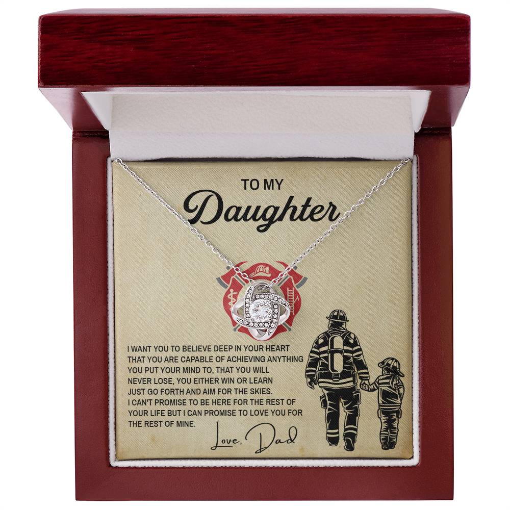 To My Daughter, Gift For Firefighter Dad Love Knot Necklace