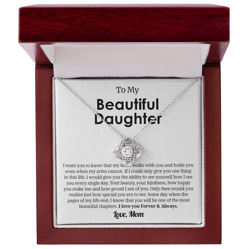 To My Beautiful Daughter Necklace, Gift From Mom Love Knot Necklace