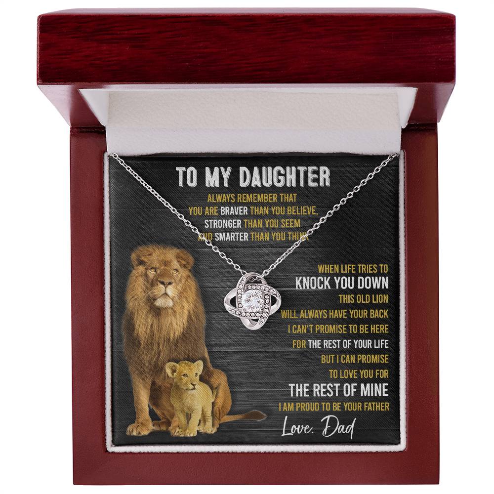 To My Daughter, This Old Lion Will Always Have Your Back Love Knot Necklace